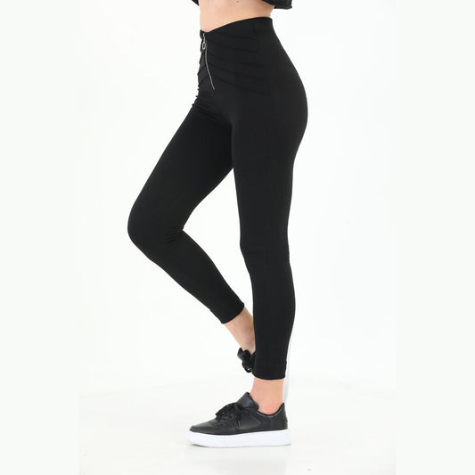 Women's High-Waist Corset Style Leggings | Silver Zip Detail | Yildiz Studio