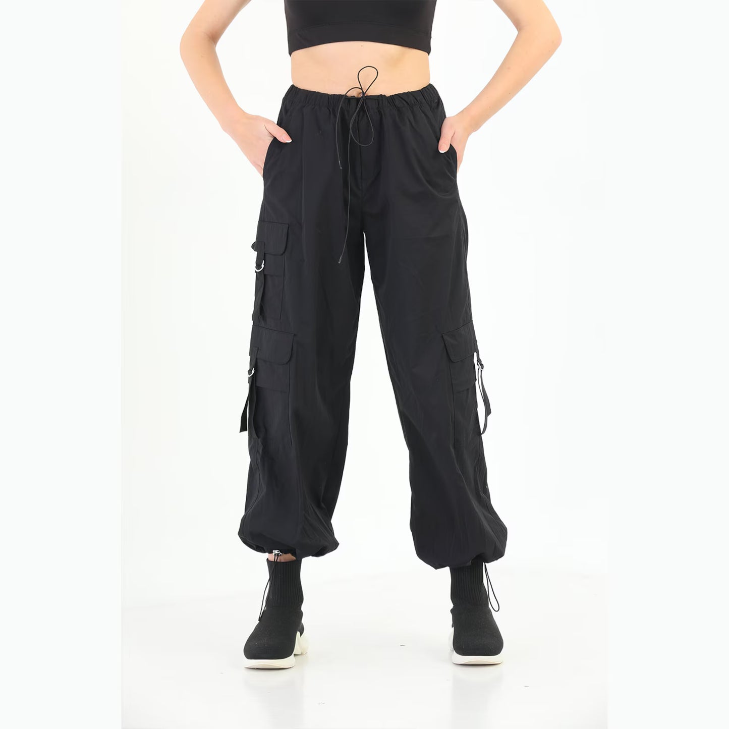 Yildiz WOMEN Baggy Cargo Parachute Pants | Wide Leg Multi-Pocket Streetwear Trousers