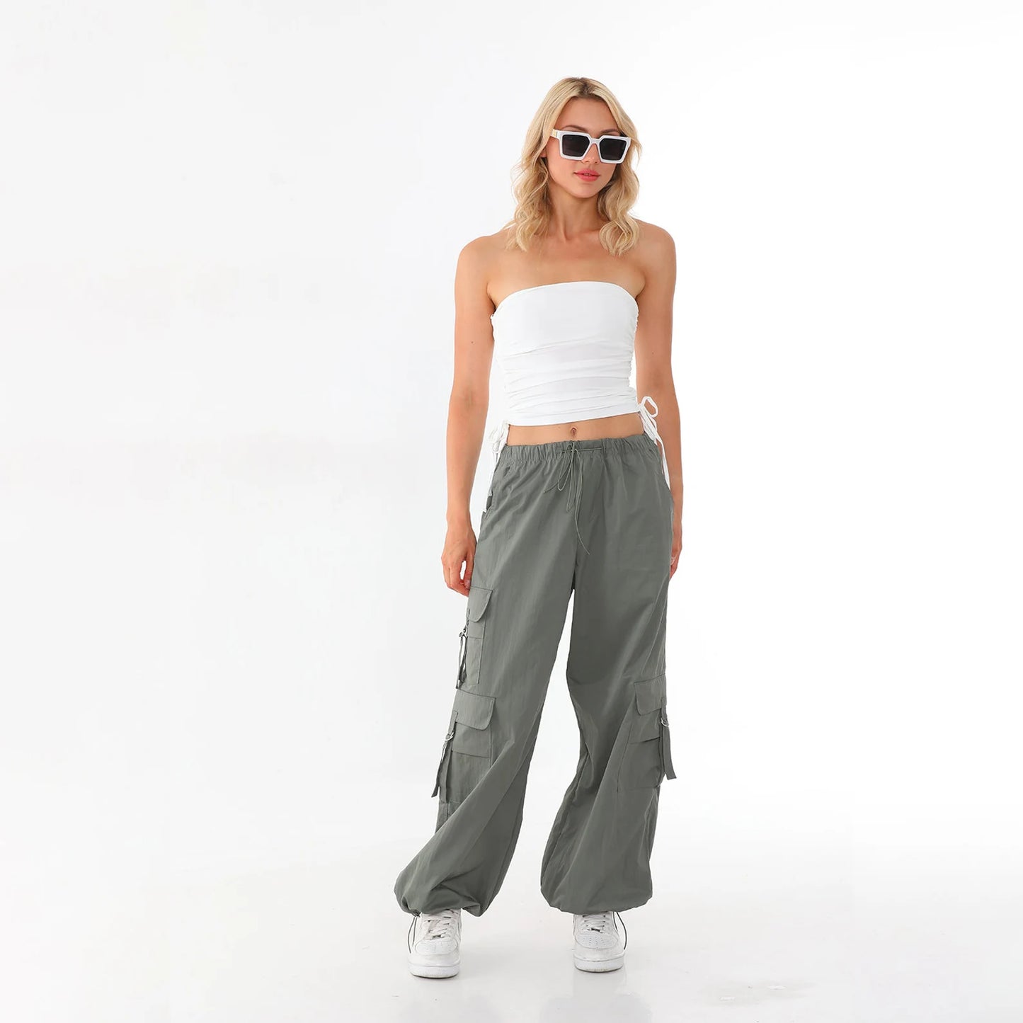 Women's Strapless Bandeau Crop Top – Ruched Drawstring Side Tie Tube Top