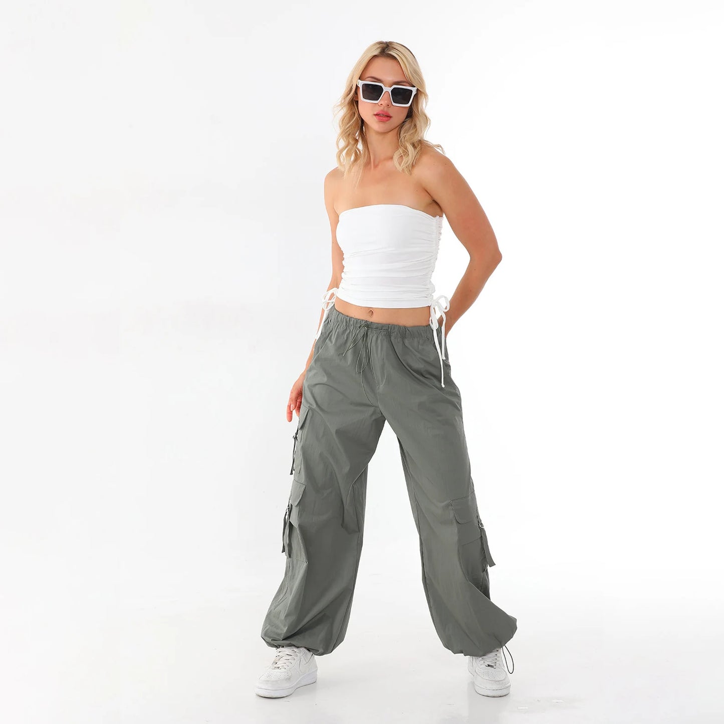 Women's Strapless Bandeau Crop Top – Ruched Drawstring Side Tie Tube Top