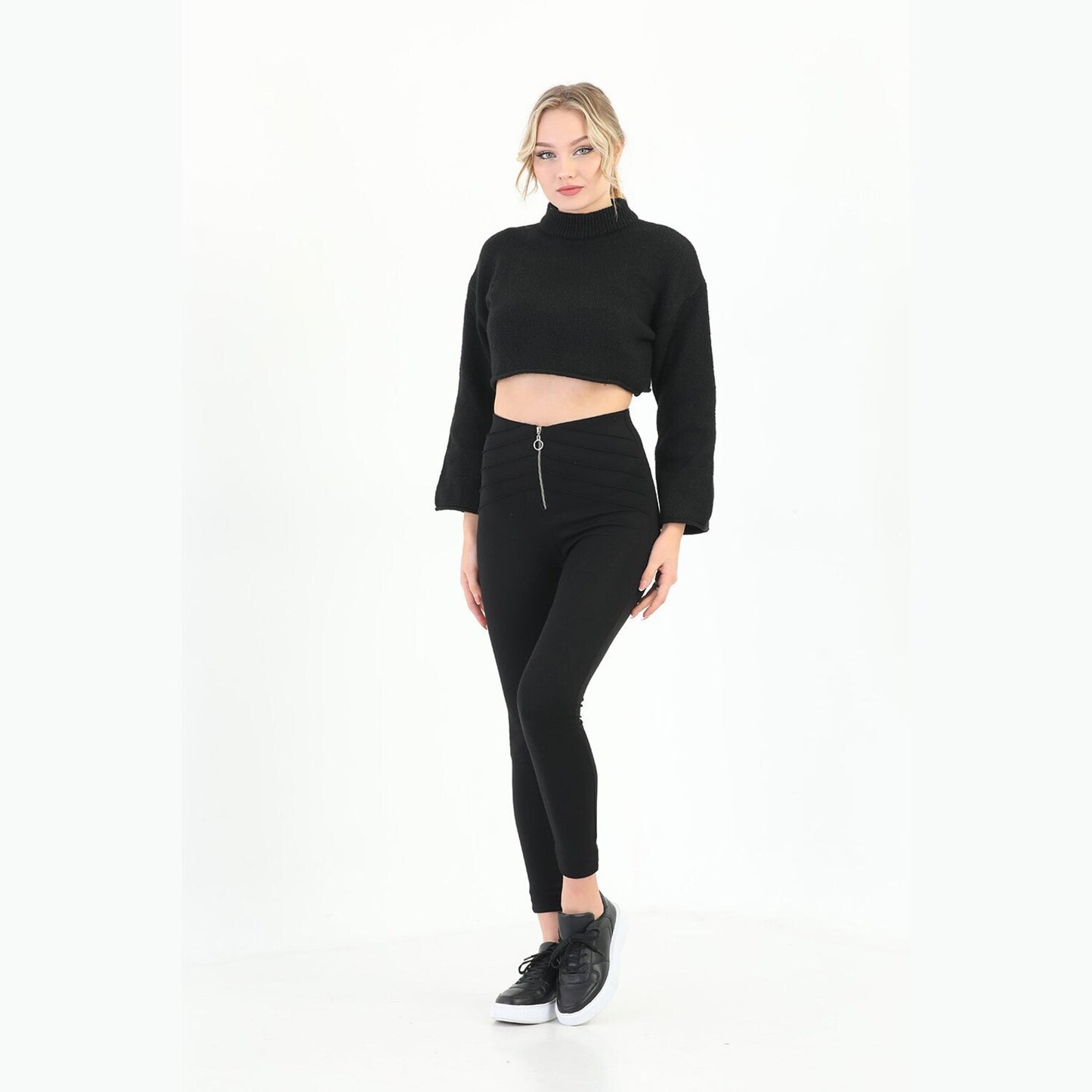 Women's High-Waist Corset Style Leggings | Silver Zip Detail | Yildiz Studio