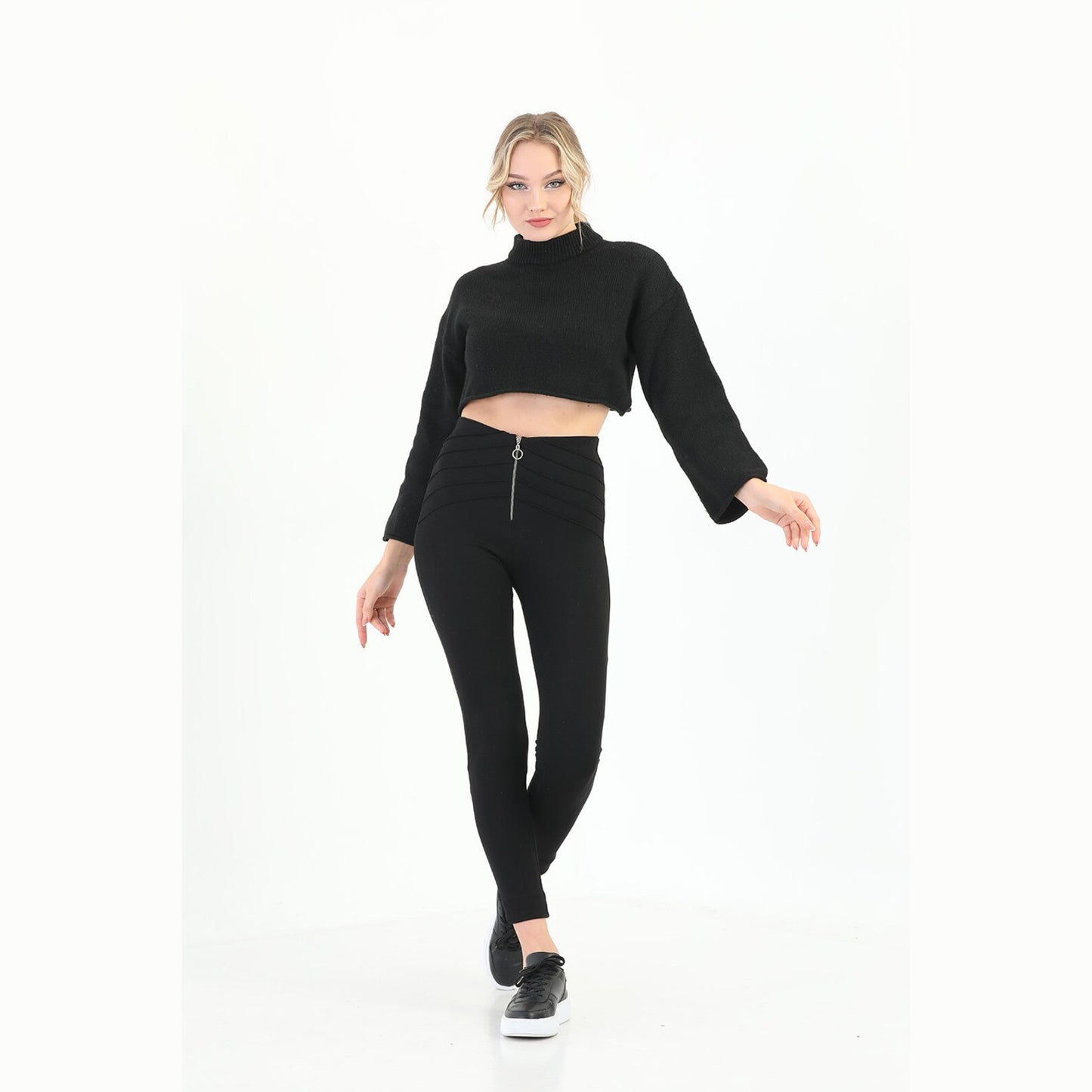 Women's High-Waist Corset Style Leggings | Silver Zip Detail | Yildiz Studio