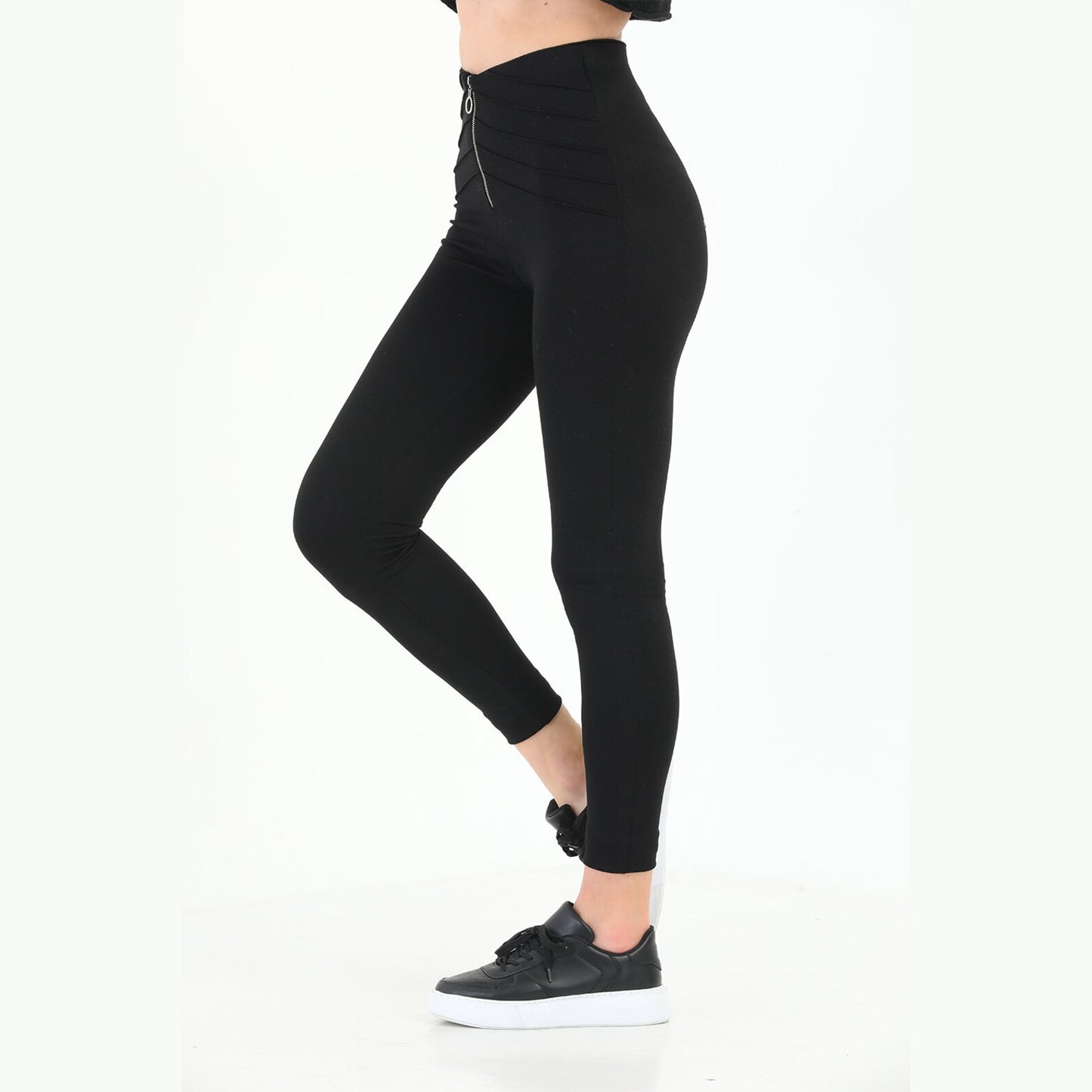 Women's High-Waist Corset Style Leggings | Silver Zip Detail | Yildiz Studio