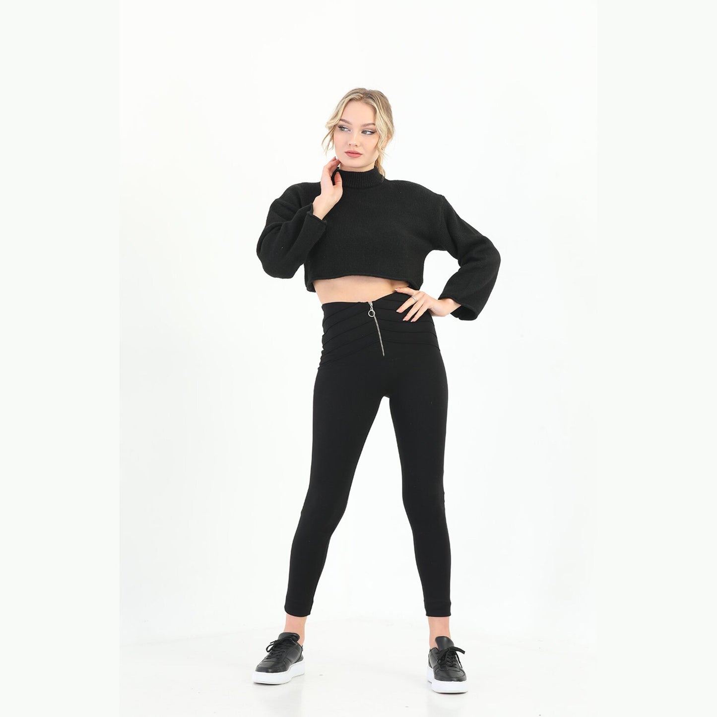 Women's High-Waist Corset Style Leggings | Silver Zip Detail | Yildiz Studio