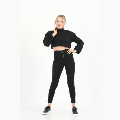 Women's High-Waist Corset Style Leggings | Silver Zip Detail | Yildiz Studio