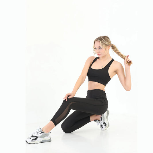 Black Mesh Panel Leggings for Women | Premium Activewear | Yildiz Studio