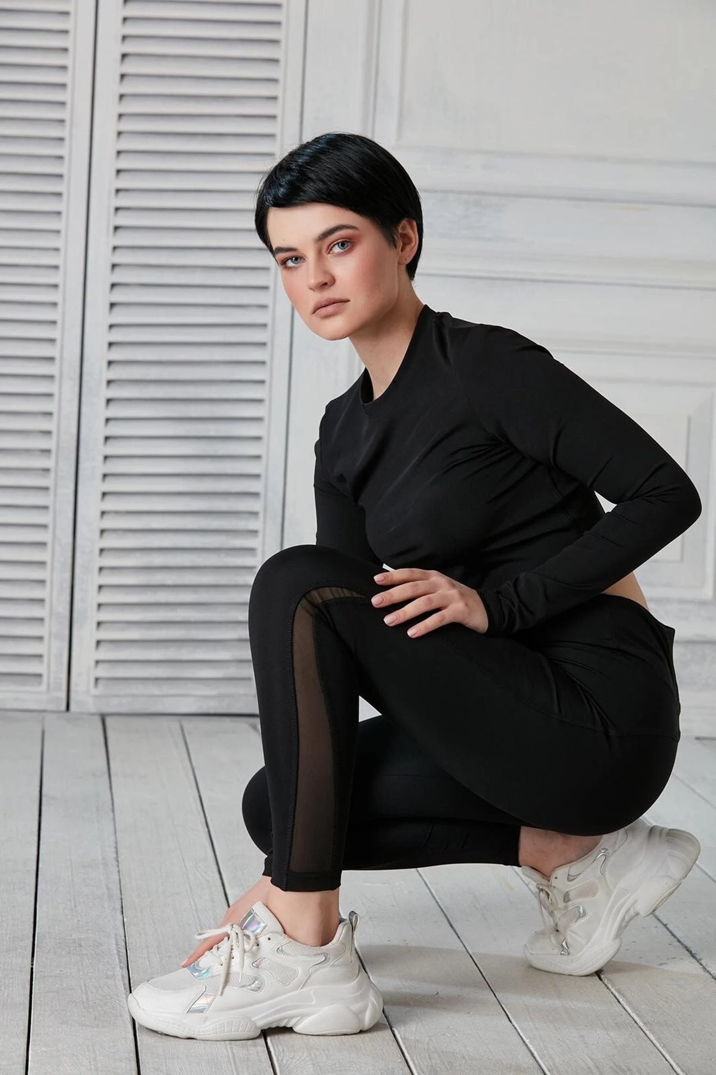 Black Mesh Panel Leggings for Women | Premium Activewear | Yildiz Studio