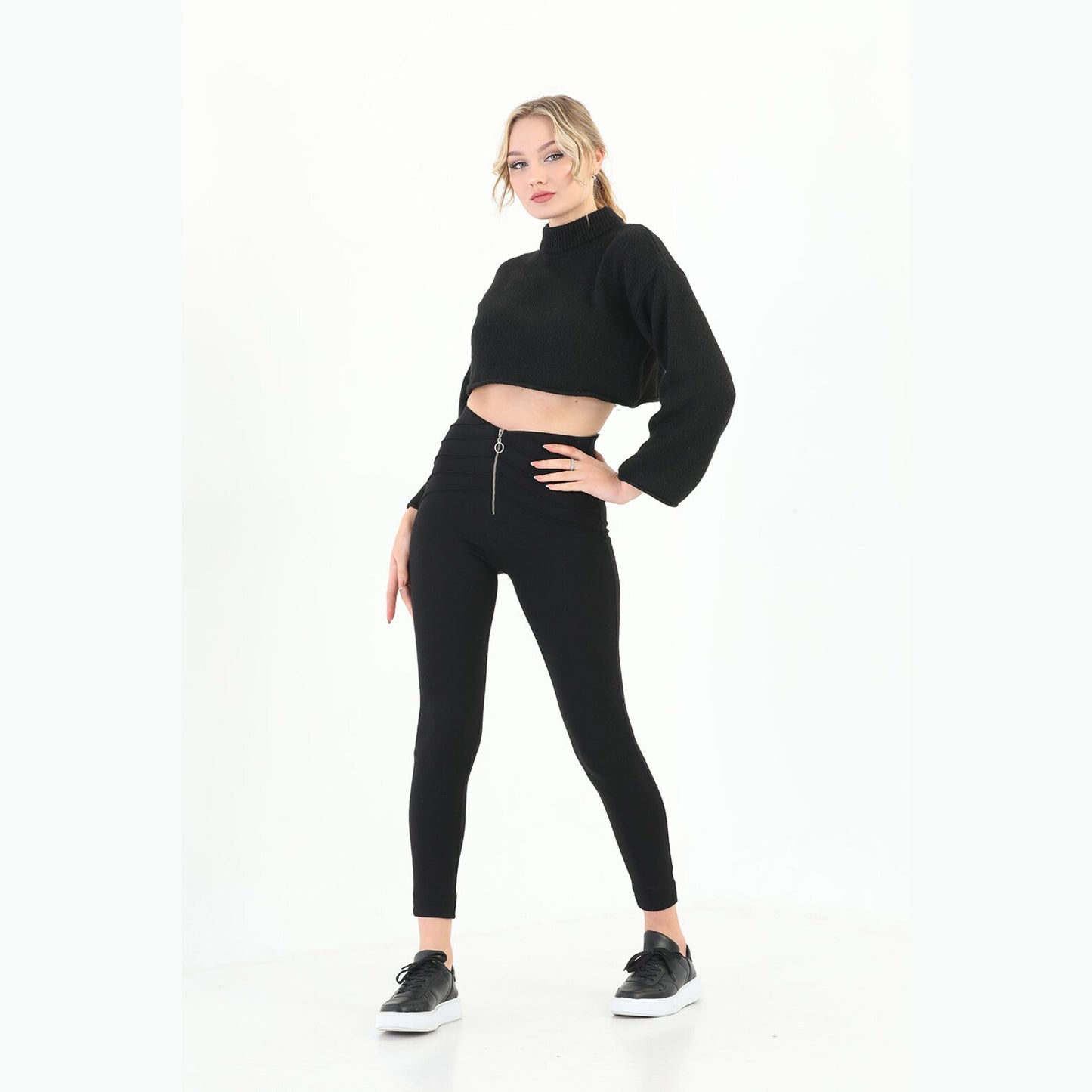 Women's High-Waist Corset Style Leggings | Silver Zip Detail | Yildiz Studio