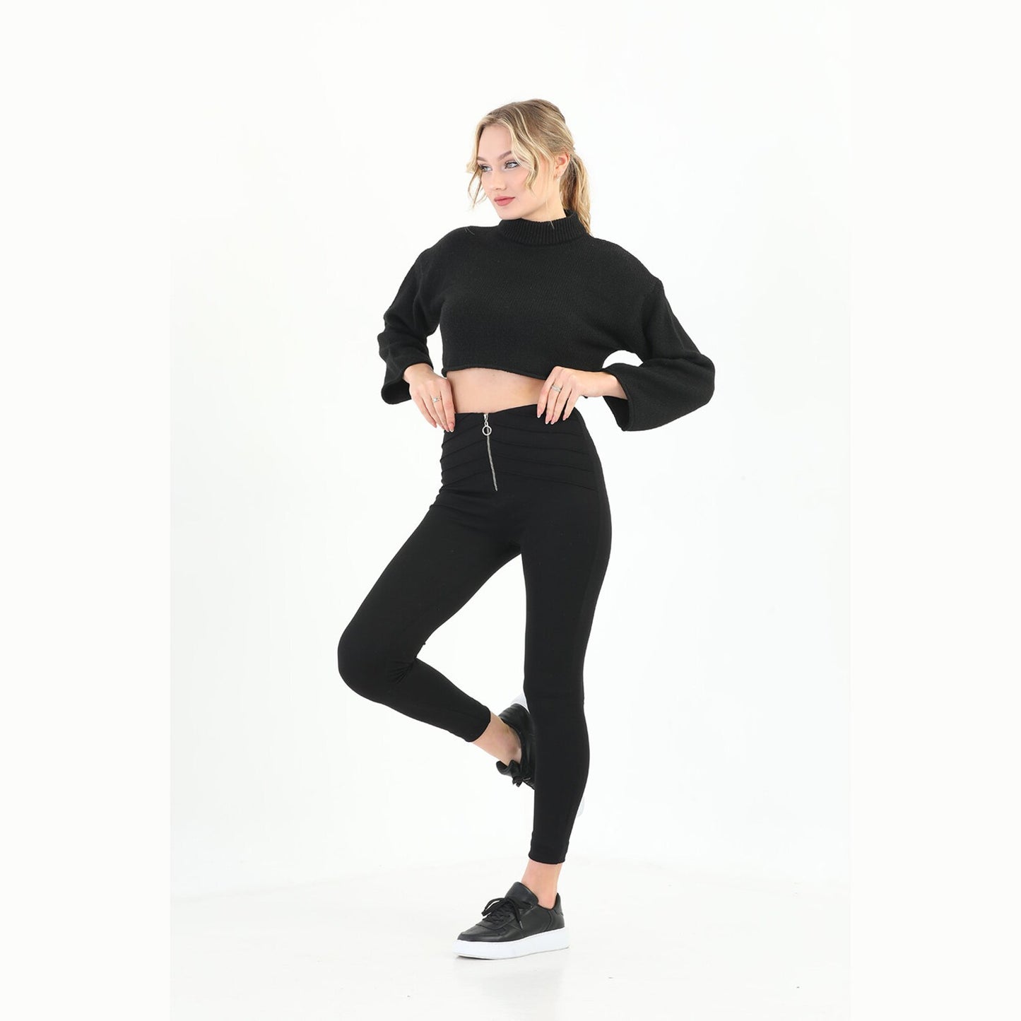 Women's High-Waist Corset Style Leggings | Silver Zip Detail | Yildiz Studio
