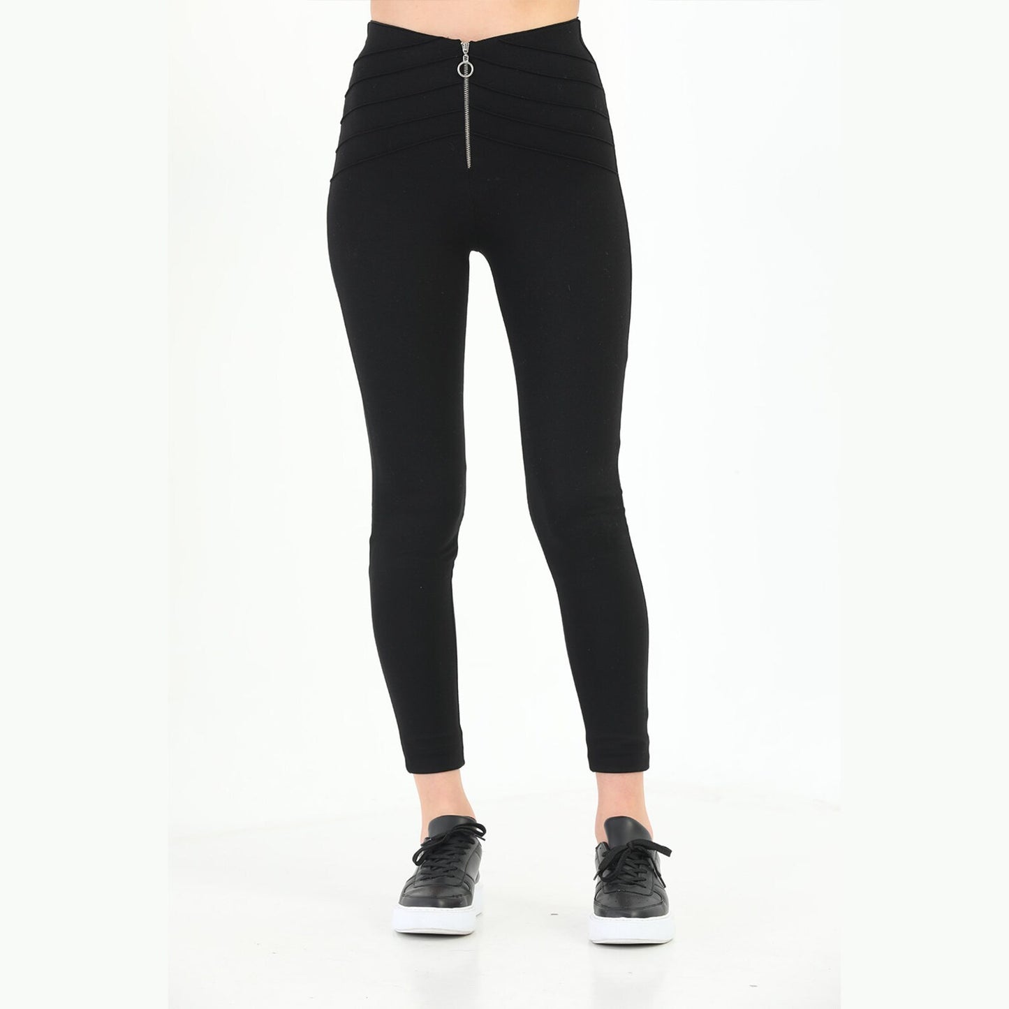 Women's High-Waist Corset Style Leggings | Silver Zip Detail | Yildiz Studio