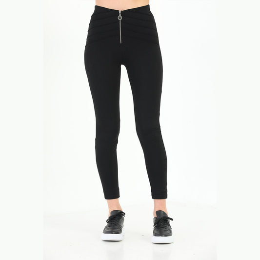 Women's High-Waist Corset Style Leggings | Silver Zip Detail | Yildiz Studio