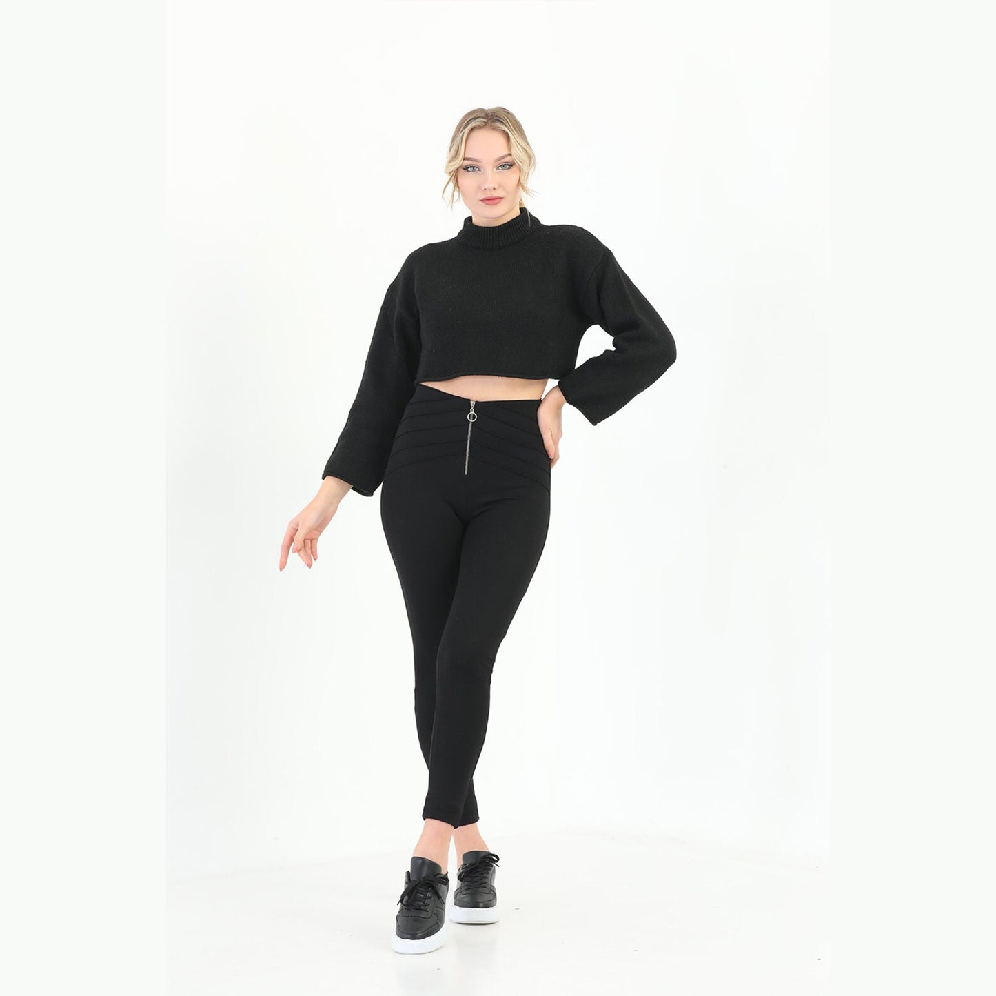 Women's High-Waist Corset Style Leggings | Silver Zip Detail | Yildiz Studio