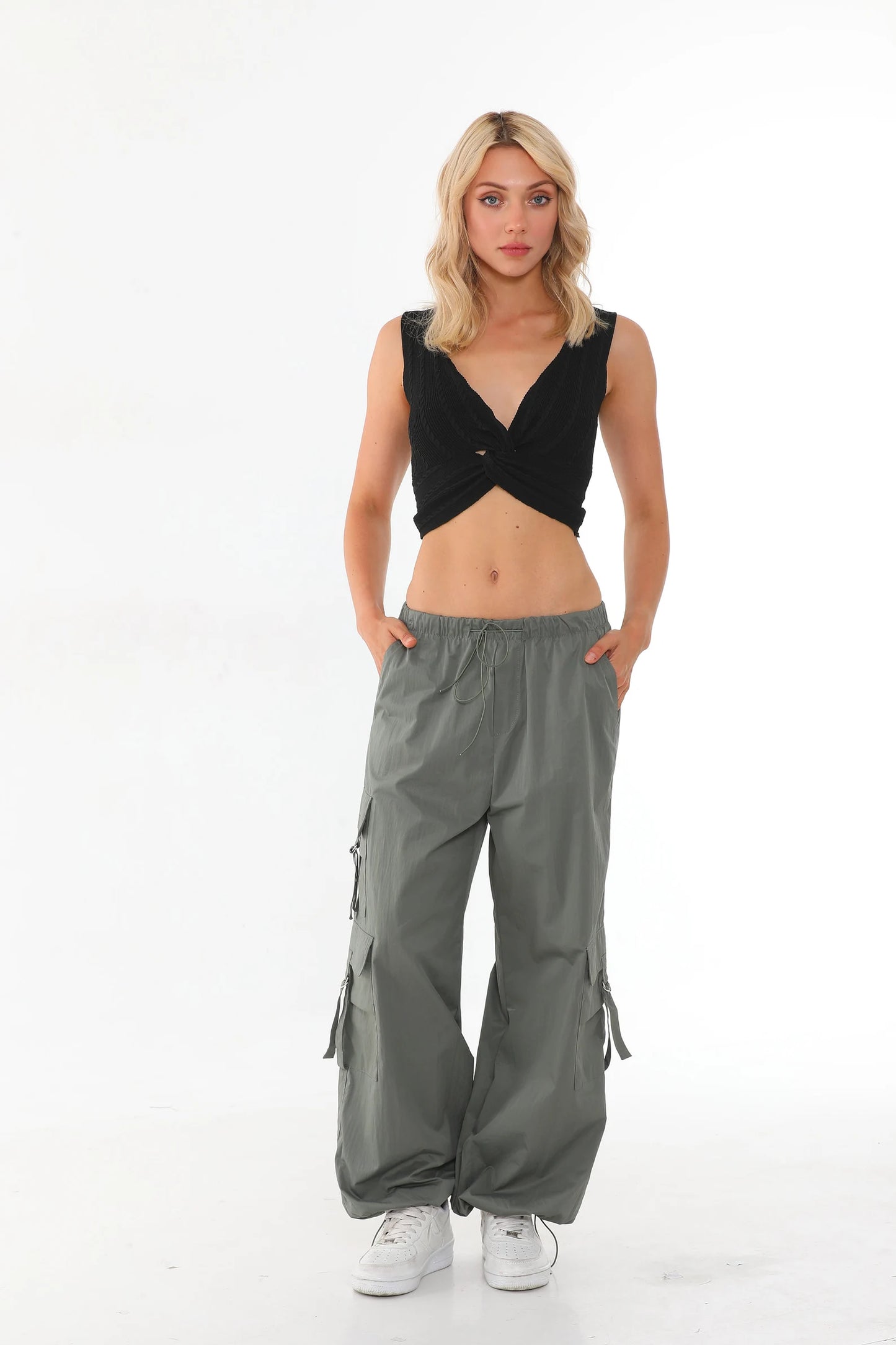 Twist Front Sleeveless Crop Top – Women's V-Neck Summer Top