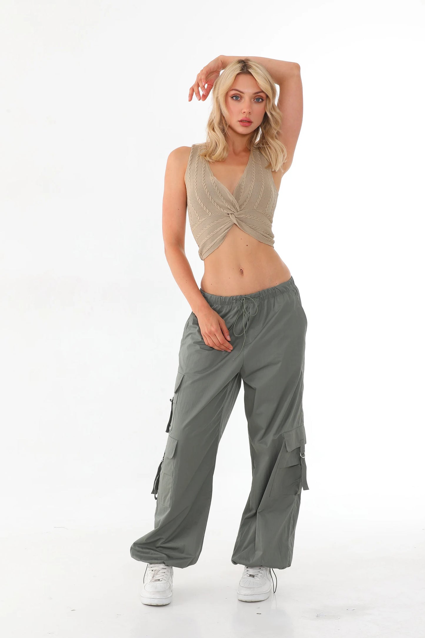 Twist Front Sleeveless Crop Top – Women's V-Neck Summer Top