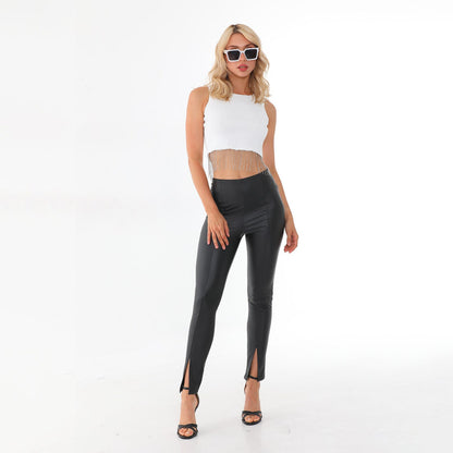 Women's Tassel Chain Hem Crop Top – Sleeveless Fitted Ribbed Fringe Party Top