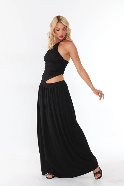 Women  One Shoulder Black Maxi Dress | Ruched Bodice & Side Cut-Out | 2026
