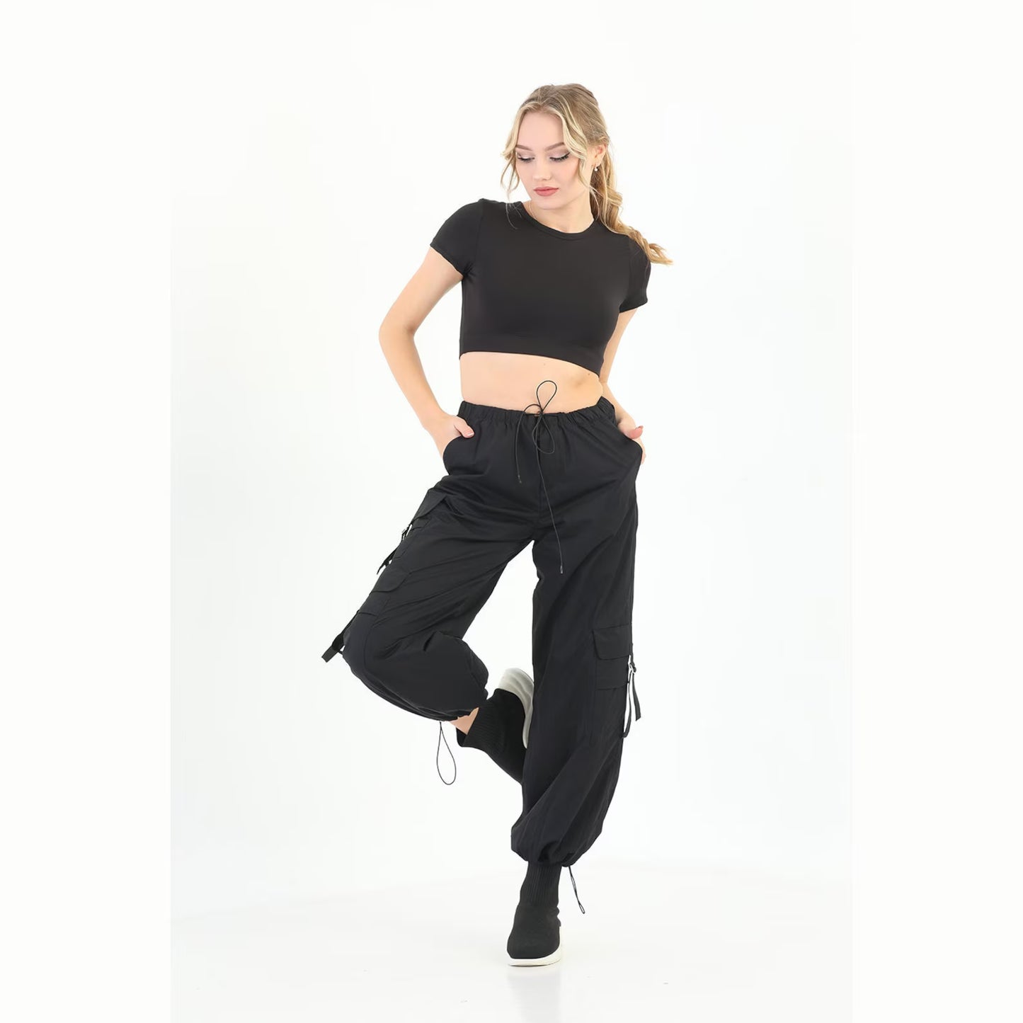 Yildiz WOMEN Baggy Cargo Parachute Pants | Wide Leg Multi-Pocket Streetwear Trousers