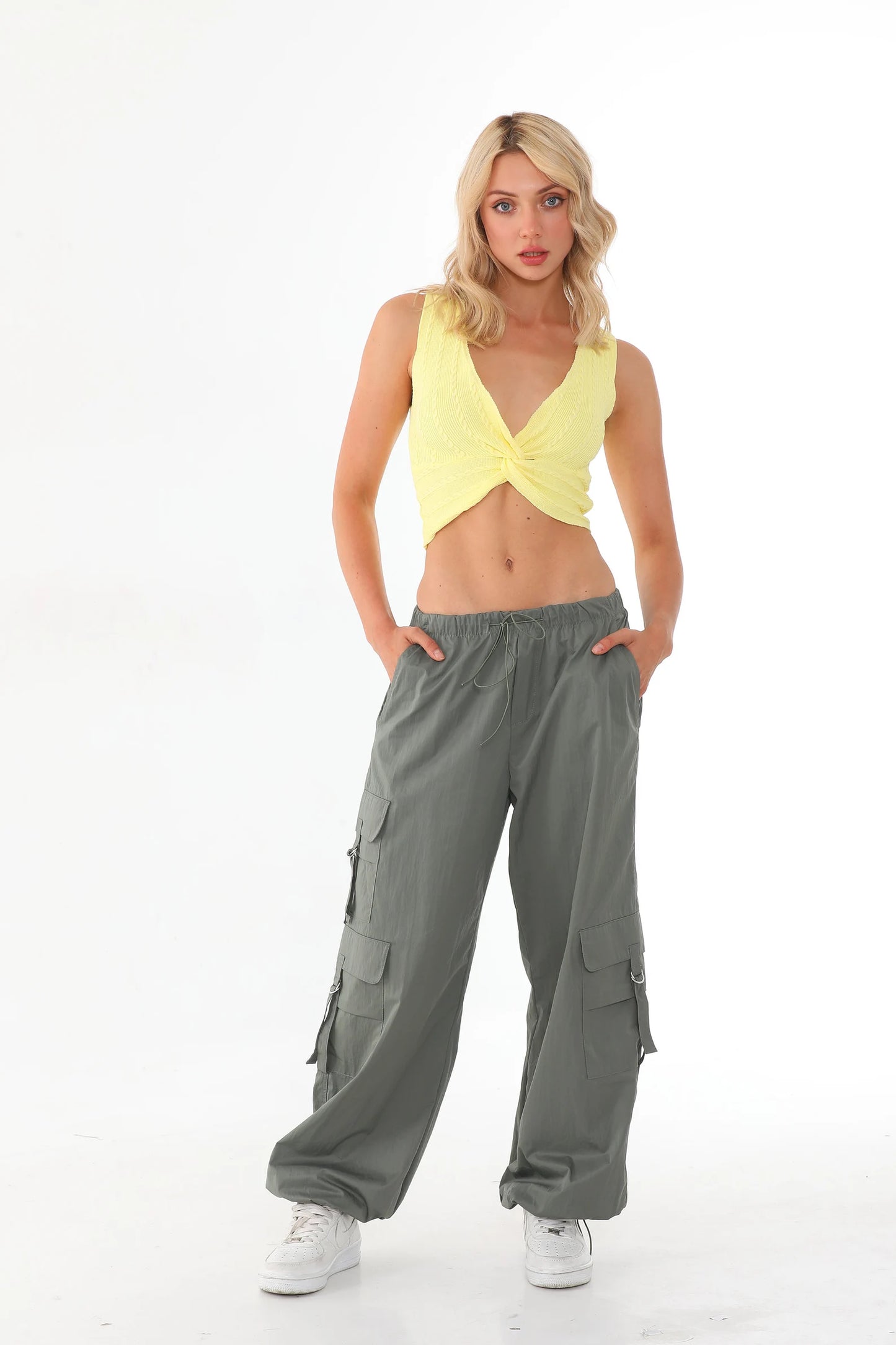 Twist Front Sleeveless Crop Top – Women's V-Neck Summer Top