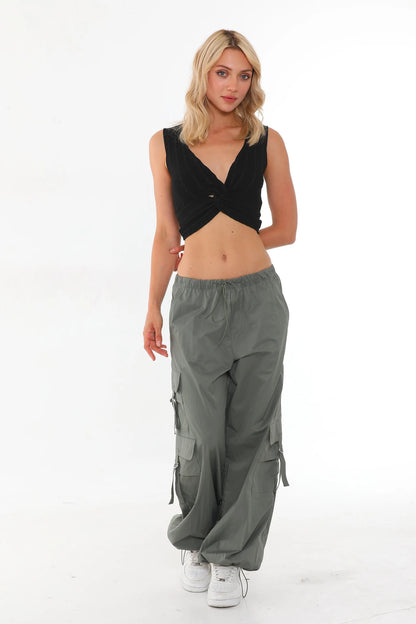 Twist Front Sleeveless Crop Top – Women's V-Neck Summer Top