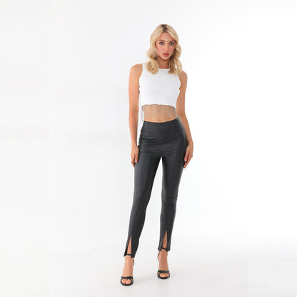 Women's Tassel Chain Hem Crop Top – Sleeveless Fitted Ribbed Fringe Party Top