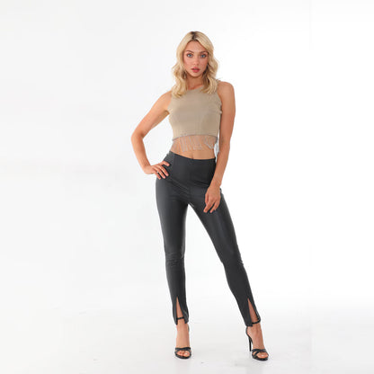 Women's Tassel Chain Hem Crop Top – Sleeveless Fitted Ribbed Fringe Party Top