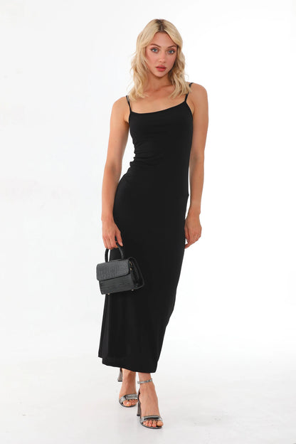 Women's Fitted Slip Maxi Dress – Spaghetti Strap Sleeveless Bodycon Long Dress
