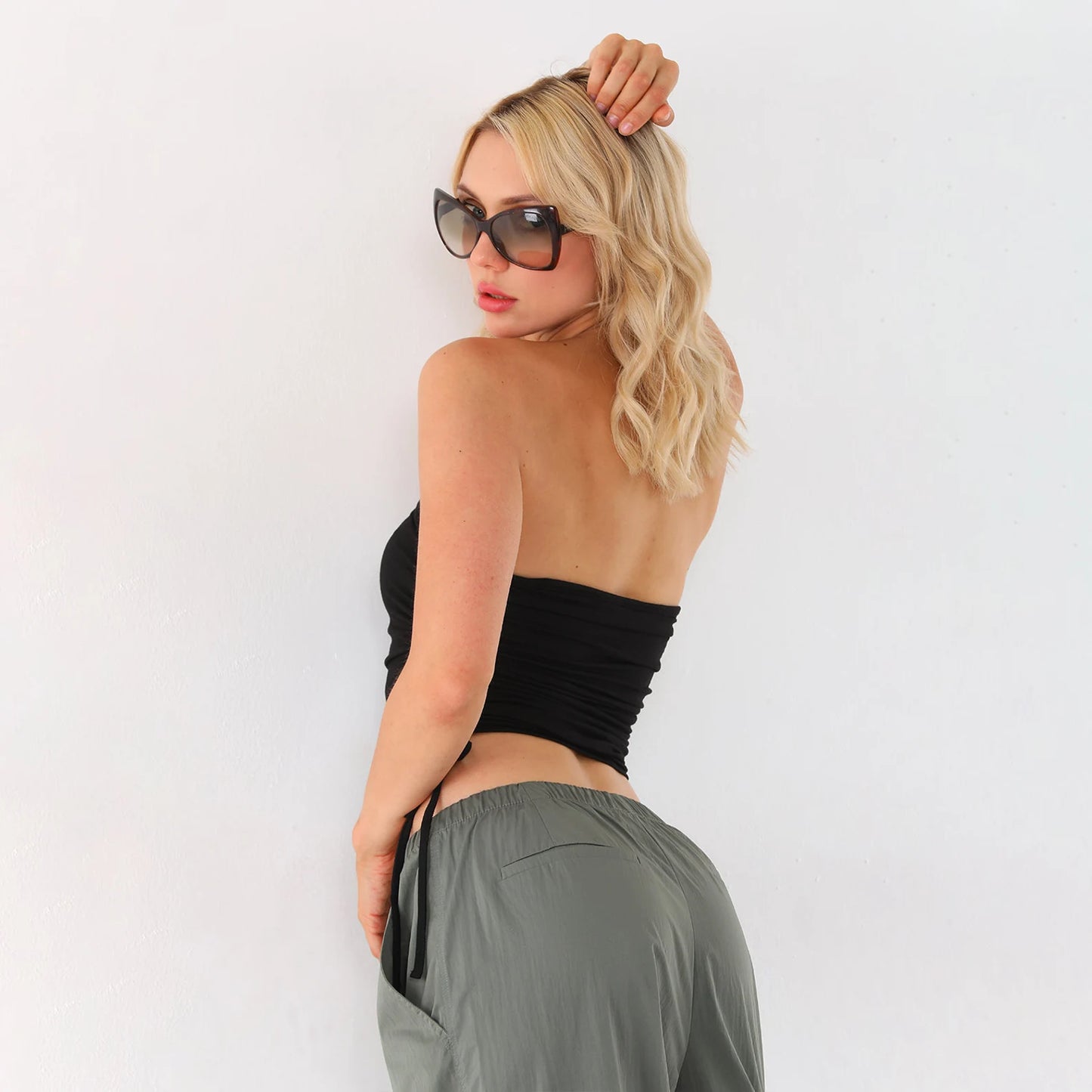 Women's Strapless Bandeau Crop Top – Ruched Drawstring Side Tie Tube Top