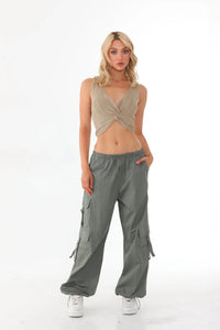 Twist Front Sleeveless Crop Top – Women's V-Neck Summer Top